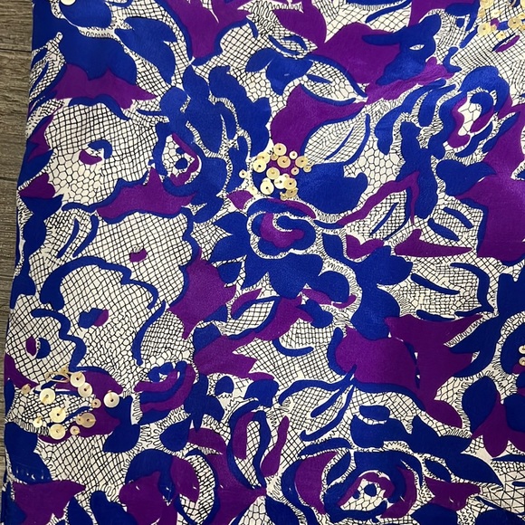 Anthropologie Fei 100% Silk Purple/Blue Floral Pencil Skirt Size 2 - Picture 4 of 12